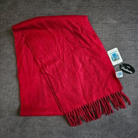 Portolano Women's Red 100% Cashmere Scarves 14 x 75 - Picture 3 of 13